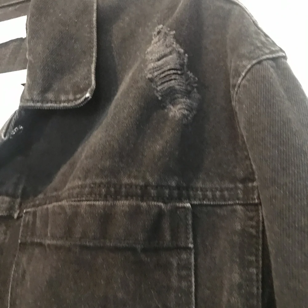 NWT Mango MNG Denim Black Distressed Jacket M - Picture 7 of 10